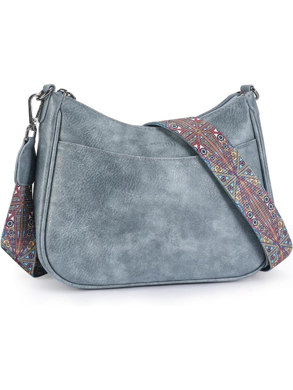 👜Women's Blue Leather Crossbody Purse Shoulder Bag Wide Strap Travel